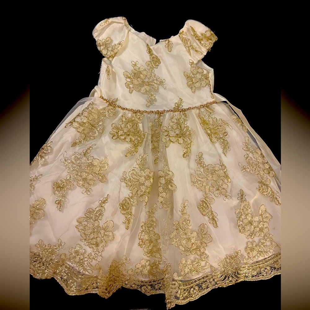 Fancy gold dress brand Rare Edition, with rhinestone waist. Size 5 girls